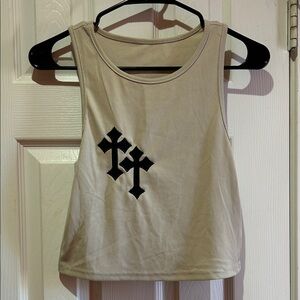 ROMWE Beige Tank Top with Black Crosses